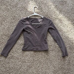 Long Sleeve V-Neck Women's Top in Taupe
